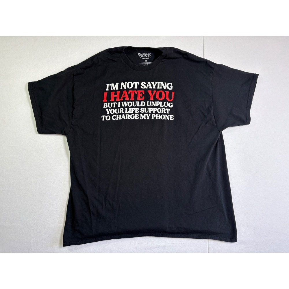 Spencers Mens I Hate You Life Support Phone Sarcastic Graphic T-Shirt Black 2XL